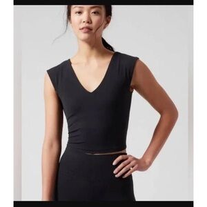 Black V-Neck Sleeveless Top athleta black crop shirt